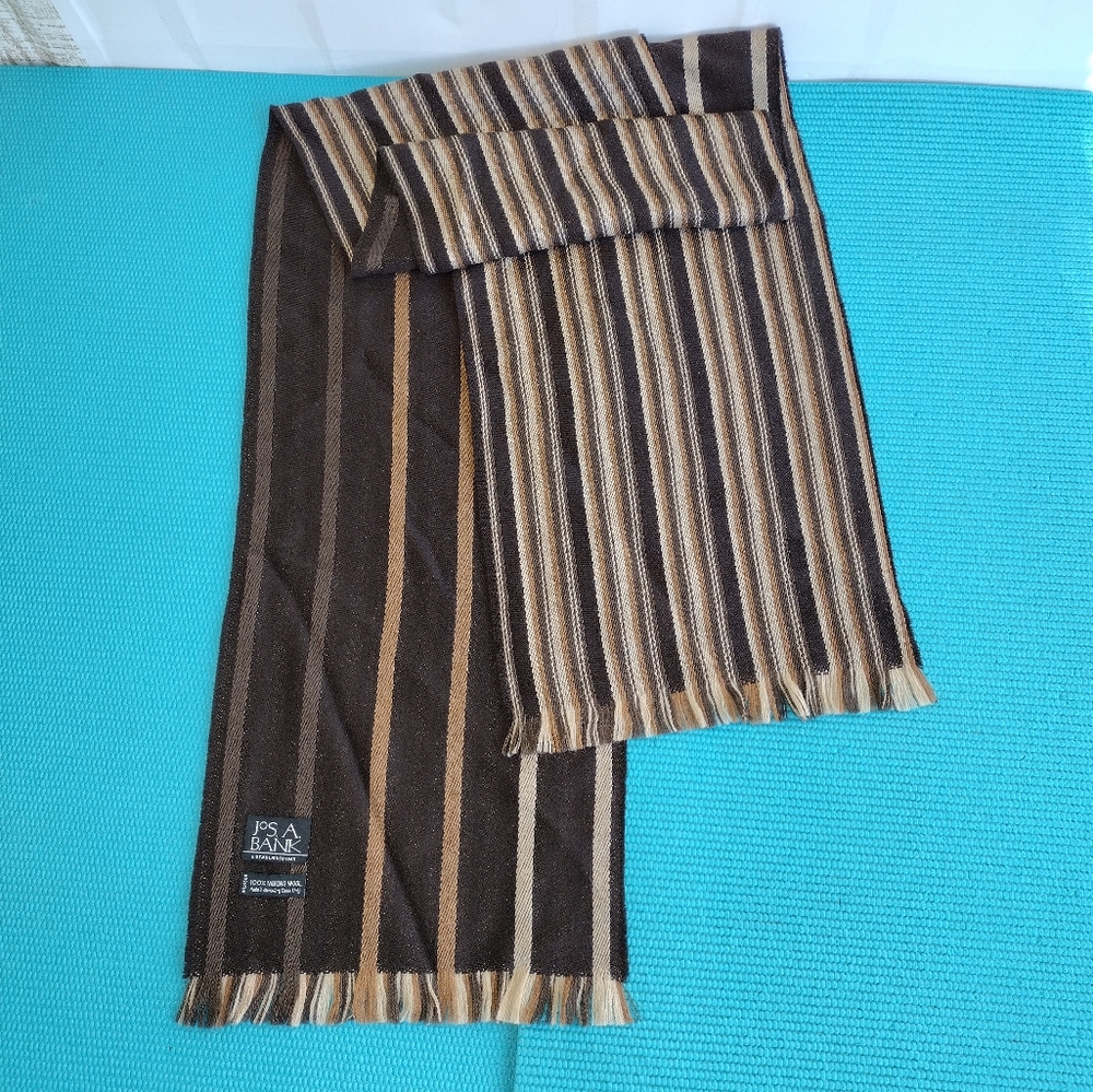 Jos. A. Bank 100% Merino Wool Scarf Brown Striped